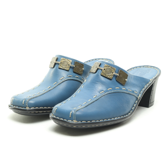 NWT Tsonga Leather Slip-In Square Toe Mules & Clogs Women 6 Shoe Blue/Black - Picture 6 of 16